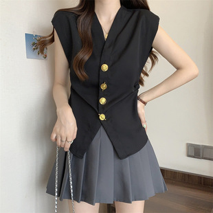 European Acetate Satin Short-Sleeved Shirt for Women Summer Plus Size Fat mm Waist-Covering Belly V Neck Sleeveless Top