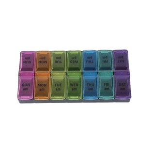 Portable color 14-cell pill box 7 days a week Braille pill box morning and evening double row sub-packed pill box factory direct supply