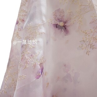New gold thread vignette printed embroidered cloth summer thin transparent organza lolita children's clothing women's hanfu fabric