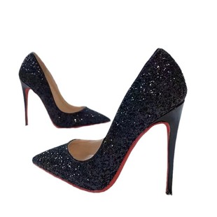 Sequin Red Bottom High Heels Women's Autumn and Winter 2025 New Black Thin Heel Sexy Pointed Women's Shoes Professional Elegant Single-layer Shoes