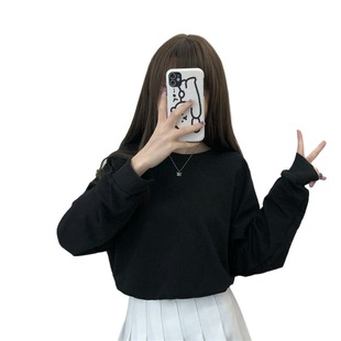 2024 New Autumn Korean Style Loose Short Care Machine Hollow Backless Strap Thin Long Sleeve Sweater Women's Top