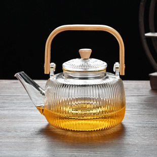 Vertical Pattern Transparent Glass Boiling Teapot High Borosilicate Glass Bamboo Wood Beam Pot Boiling Water Soaking Teapot Electric Ceramic Stove Teapot