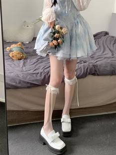 Japanese Lolita Socks Ins Lolita Bow Silk Stockings Lace Lace Shallow Socks Women's Mid-tube Summer Thin