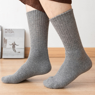 Socks Men's Autumn and Winter Mid-length Socks Thickened Warm Solid Color Sweat Absorbing Terry Stockings Breathable Wool Sports Towel Socks