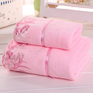 Bath Towel Two-piece Superfine Fiber Soft Absorbent Hair-free Household Extra-large Thickened Lace Set Towel