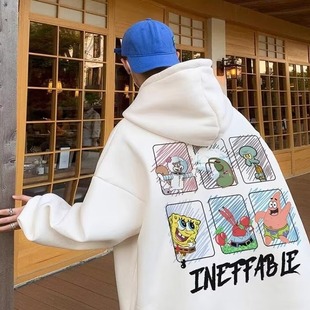American Style Trendy Brand Spongebob Sweatshirt Men's Autumn and Winter 2023 Loose Trendy Brand Patrick Big Star Hooded Fleece Jacket