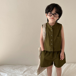 Children's summer suit boys' cotton vest 2024 New Baby casual girl's skirt sister and brother's clothing