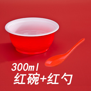 Disposable Lunch Box plastic Red Bowl dinner banquet festive bowl household tableware wedding bowl chopsticks suit New Year