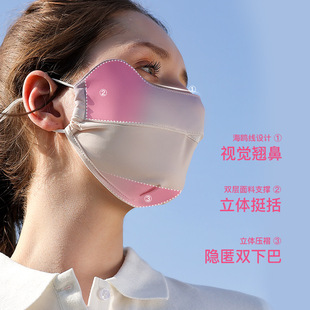 Summer Nylon Ice Silk Mask Women's Anti-UV Hanging Ear Adjusting Yang Dustproof Gradient Blush Sunscreen Mask