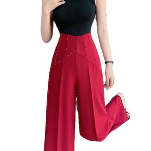 High-grade Beaded Suit Wide Leg Pants Elegant High Waist Dummy Women's Summer 2025 New All-match Slimming Straight Leg Pants