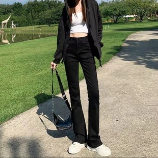 fleece-lined Jeans Women's Horseshoe Micro-flared Pants Autumn and Winter 2024 New High Waist Elastic Wide Leg Black Slimming