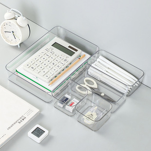Transparent desktop storage box student dormitory stackable stationery sundries organizing box large capacity cosmetics storage rack