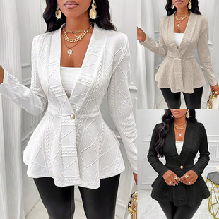 Cross-border foreign trade European and American women's clothing 2024 autumn AliExpress Amazon thickened slim fashion jacquard suit jacket