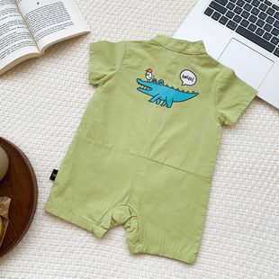 Ins Baby Climbing Suit 2025 Summer New Baby Cotton Hatshirt Men's and Women's Newborn Short-sleeved Jotshirt Trendy