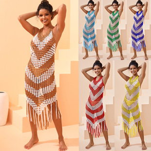 in stock Amazon Cross Border Handmade Crochet Beach Wedding Long Dress Swimwear Bikini Dress
