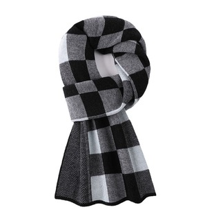 2023 high-grade 100% pure wool scarf men's winter plaid pattern warm trendy knitted factory direct gift box
