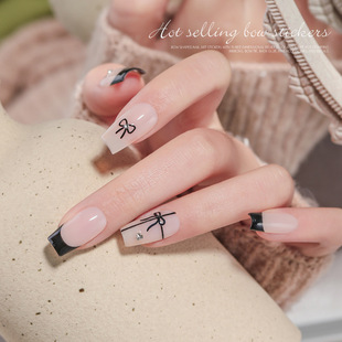Nail art net red bow stickers 2024 new decals black and white bronzing thin tough stickers simple nail decoration