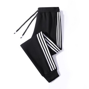 plus size 8XL Plus Size 95 Cotton Autumn and Winter Men's Contrast Color Three Bar Loose fleece-lined Thick Warm Sports Pants