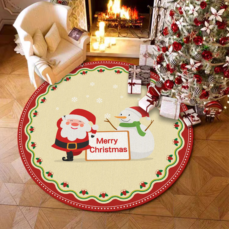 Christmas Round Carpet Crystal Velvet Living Room Blanket Festive Holiday Red Atmosphere Decorative Carpet Christmas Tree Foot Mat