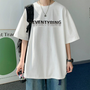 high quality Summer Clothes Hong Kong-style Cotton T-shirt Men's Short-sleeved Loose Trendy Brand plus size Clothes Men's Half-sleeved T-shirt Ins