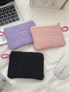 410122 Quilted Love Coin Purse Candy Color Storage Bag Mini Portable Health Bag Cosmetic Bag