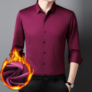 Men's fleece-lined Shirt Winter New Business Casual Men's Warm Long-sleeved Shirt Thickened Solid Color Non-iron Shirt