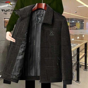 Woodpecker Autumn and Winter Dad's Coat Middle-aged and Elderly Chenille Men's fleece-lined Thickened Jacket Old Man's Clothes