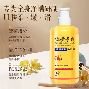 Blue Xun Sulfur Clean and Cool Body Soap Mite Removal Liquid Soap Refreshing Oil Control Moisturizing Skin and Antipruritic Deep Cleansing and Smooth Skin