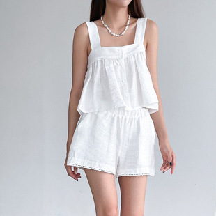 2024 spring new comfortable soft pink cotton vest shorts pajamas two-piece cross-border exclusive home wear