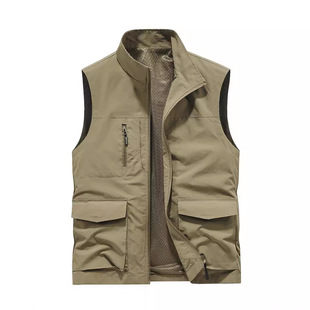 Spring and Autumn Thin Vest Men's Multi-Pocket Workwear Outdoor Vest Men's Fatty plus size Summer Sleeveless Vest Jacket