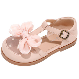 232851 Children's Leather Shoes Princess Shoes 2023 New Girls Summer Single Shoes Baby Baotou Soft-soled Beach Sandals