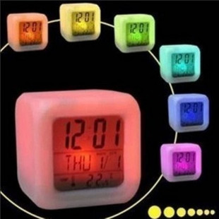 Cross-Border Colorful Square Alarm Clock Creative Color-Changing Luminous Alarm Led Silent Night Light Digital Alarm Clock Creative Gift