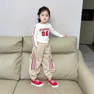 Girls Sports and Casual Suits 2025 New Spring and Summer Style Baby Girl Letter Long Sleeve Tops Two-Piece Suit