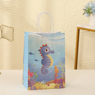 Creative cartoon gift packaging bag cute Ocean series kraft paper bag children's birthday clothing shopping bag