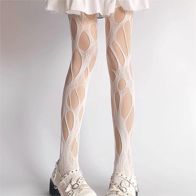 Irregular Slimming Lace-Up Jacquard Stockings with Black Striped Lines, Sexy Base Pantyhose for a Hot Girl Look