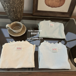[dessert cheese] super soft waxy! Korean Baby Girl Spring Western-style Ear T-shirt Lace Sweet Base