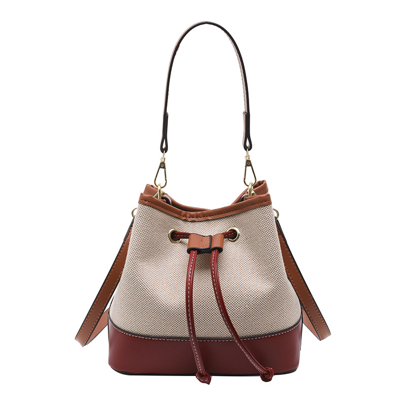 Niche Design Women's Bag 2023 New Fashion All-match Contrast Color Drawstring Small Satchel Casual Crossbody Bucket Bag