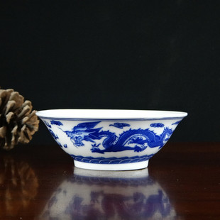 Vintage Blue and white Ceramic Small Tea Cup Small Wine Bowl Household 5-inch Rice Bowl Underglaze Color Bucket Bowl Sea Bowl