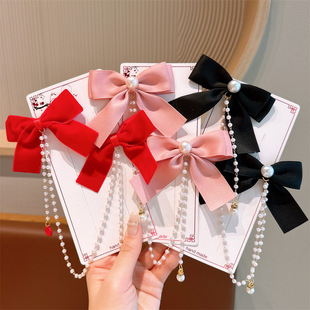Children's Red New Year Bow Hairpin Baby Princess Tassel New Year Hair Accessories Girls Pearl Hairpin Little Girl