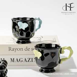 Bow High Color Value Embossed French Style Home Creative Breakfast Milk Cup Ceramic Water Cup Coffee Cup Mug