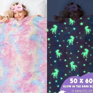 Foreign trade wholesale double-sided flannel four seasons universal blanket unicorn luminous children's blanket luminous printing blanket