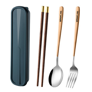 Factory direct 316L stainless steel chopsticks spoon tableware suit student portable tableware three-piece special storage box