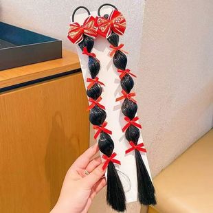 Children's New Year Red Sweet Cool Wig Braids Headwear Sweet Girls Bubble Braids Little Girls Festive Twist Braids