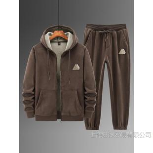 Ao grain velvet men's sweater autumn and winter fashion matching handsome suit winter fleece-lined thickened casual suit