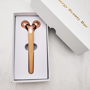 New Wooden Beauty Stick Face Lifting Zinc Alloy Slim Face Rolling T Massage Stick 3d Roller Gold Stick