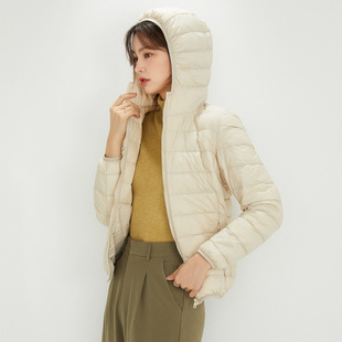 2024 New down jacket women's lightweight short hooded Korean style plus size slim warm white duck down solid color coat fashion