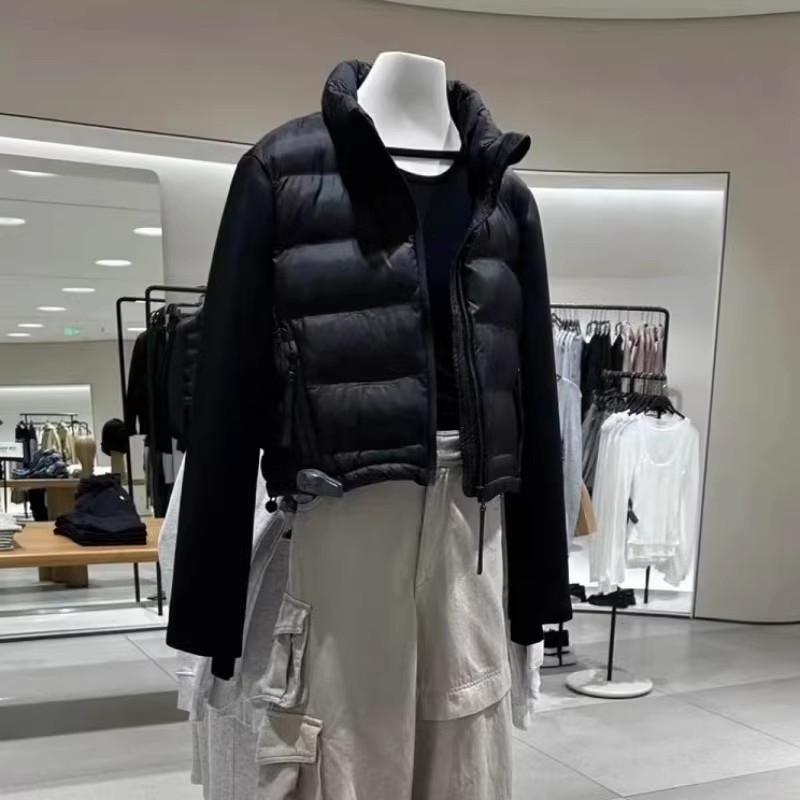 European and American Cross-border Stitching Down Jacket Women's Short Autumn and Winter New Pressure Glue Fashion Casual Outer Wear Slimming Jacket Coat