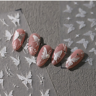 White relief butterfly nail stickers wholesale three-dimensional adhesive high-level feeling fairy gas liquid butterfly nail stickers decoration