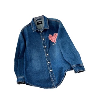 New WE11DONE VIRZ Denim coat men and women WELLDONE love sticky note printed Denim shirt