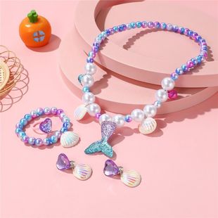 Children's Jewelry Set Children's Necklace Dopamine Necklace Children's Mermaid Tail Shell Necklace Princess Bracelet